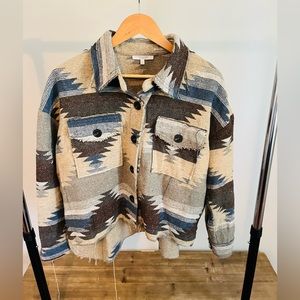 Veveret Distressed Shacket Blue, Grey, Brown Size Small
